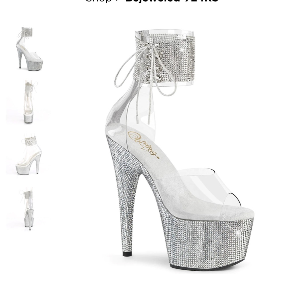 Pleaser exotic dancewear Bejeweled ankle strap heels crystal rhinestone size 8